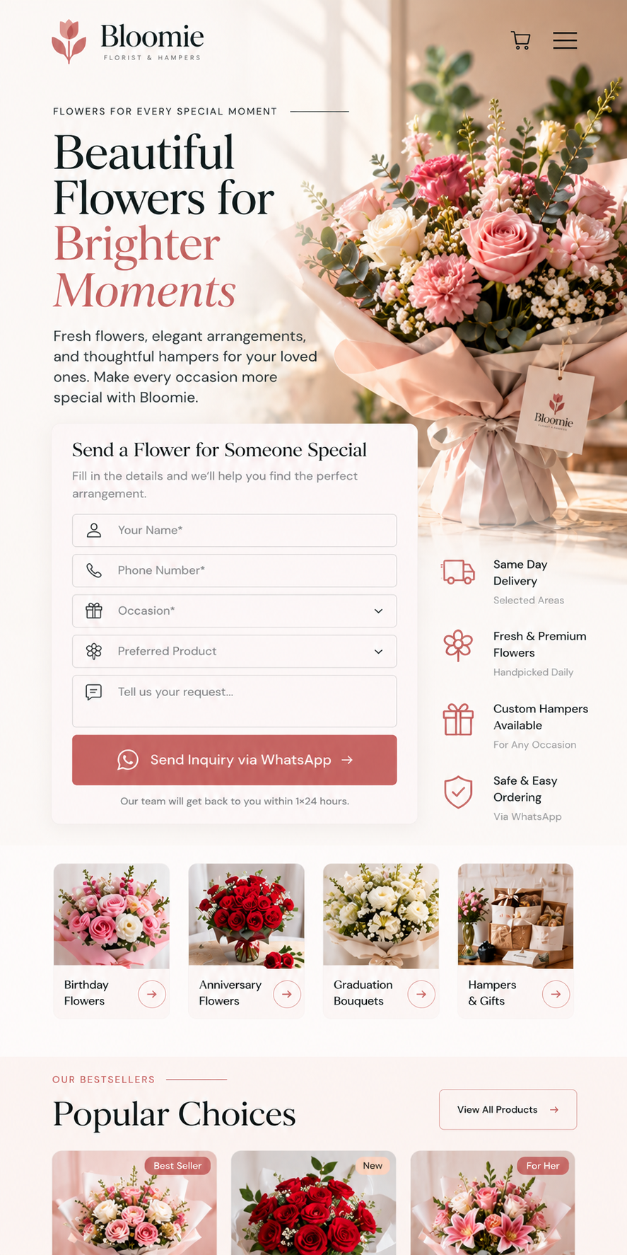 Tampilan mobile konsep website Bloomie Florist