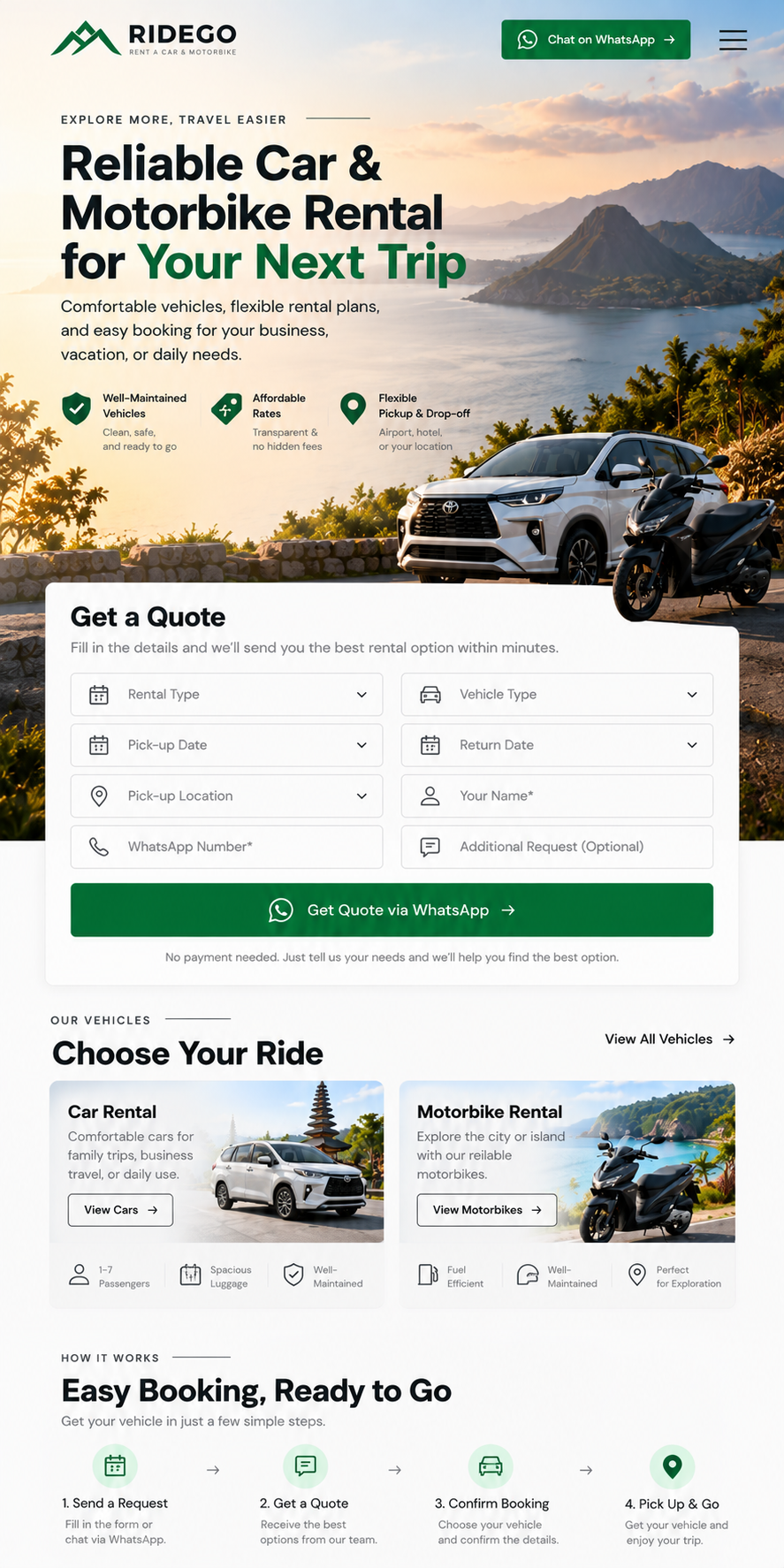 Tampilan mobile konsep website RideGo